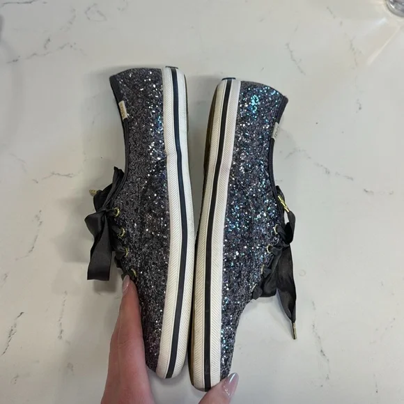 Kate spade keds glitter sneakers 6.5 EUC gray silver gunmetal grey - Picture 4 of 5